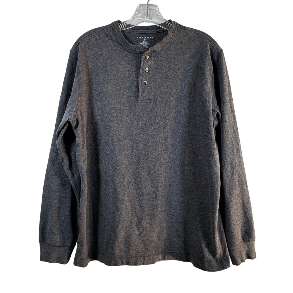 Saddlebred Mens Long Sleeve Henley Shirt Gray Cotton Heathered Size M